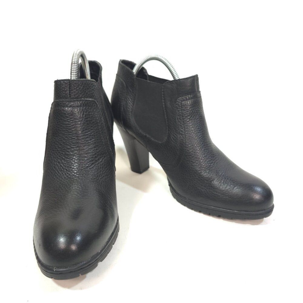 BOC Black Leather Chunky Heel Ankle Booties Women’s Classic Pull On Boots